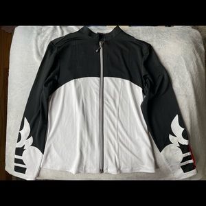 Jamie Sadock black and white jacket with red stripes